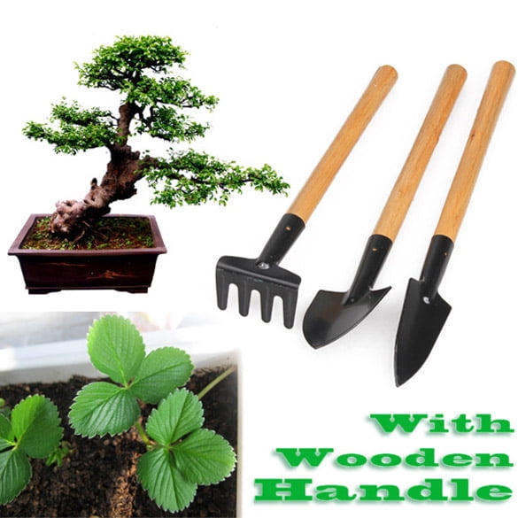 Pala De Jardinería Juego de herramientas para plantas de jardín, 3 uds., con mango de madera, herramienta de jardinería, pala, rastrillo Sywqhk Libre de BPA