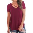 thumbnail image 2 of Summer Plus Size Tank Tops for Women Woman Fashion Solid Color Chest Overlapping Rope Short Sleeve V-Neck Casual Tops V Neck Tshirt Women on Clearance, 2 of 5