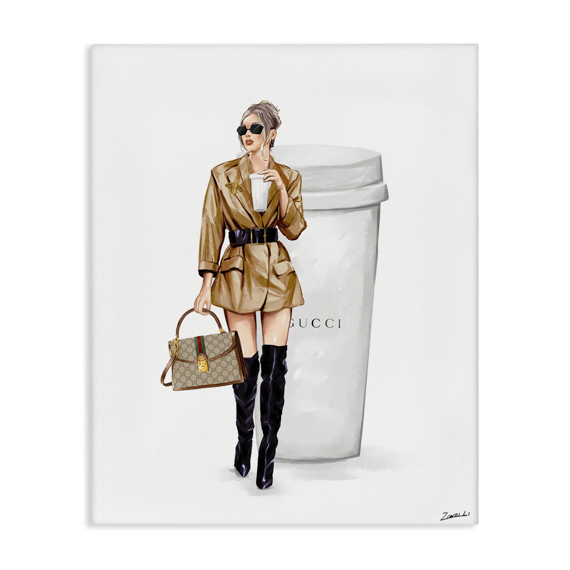 Stupell Industries Sophisticated Girl & Coffee People Painting Wrapped Canvas Art Print Wall Art, 16 x 20