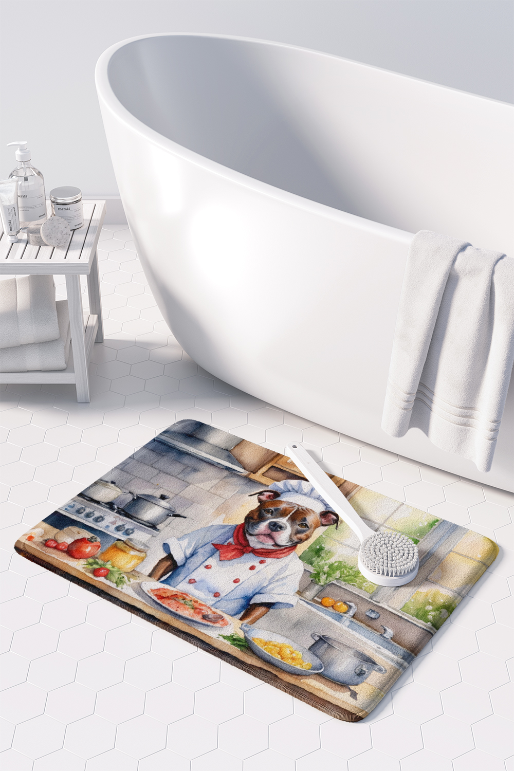 Staffordshire Bull Terrier The Chef Memory Foam Kitchen Mat 27 in x 19 in