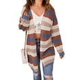 thumbnail image 1 of ZAXARRA Women's Open Front Cardigan Sweaters Fashion Striped Contrast Color Cable Knit Fall Lightweight Outwear Coats, 1 of 7