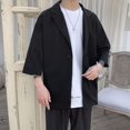 thumbnail image 3 of Men Spring Suit Jacket Men Suit Coat Solid Color Spring Summer Suit Jacket Single-button Lapel Design 3/4 Sleeve Loose Fit Casual Business Outerwear, 3 of 8