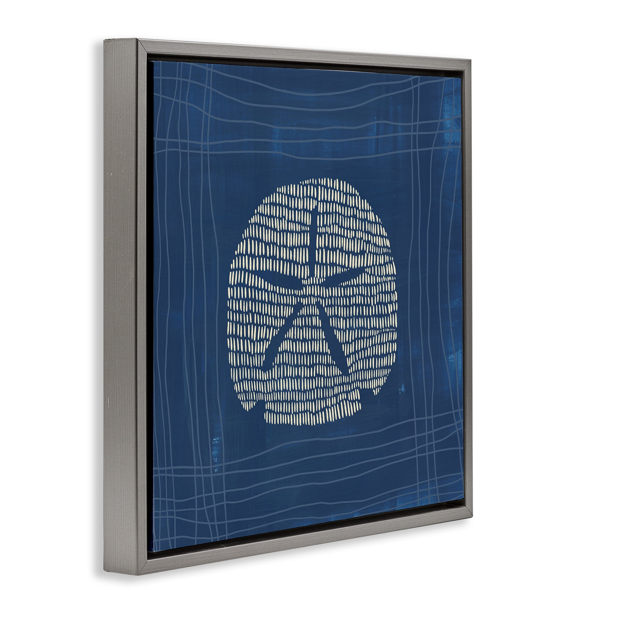 Stupell Industries Sand Dollar on Blue Coastal Painting Gray Floater Framed Canvas Art Print Wall Art, 18 x 18