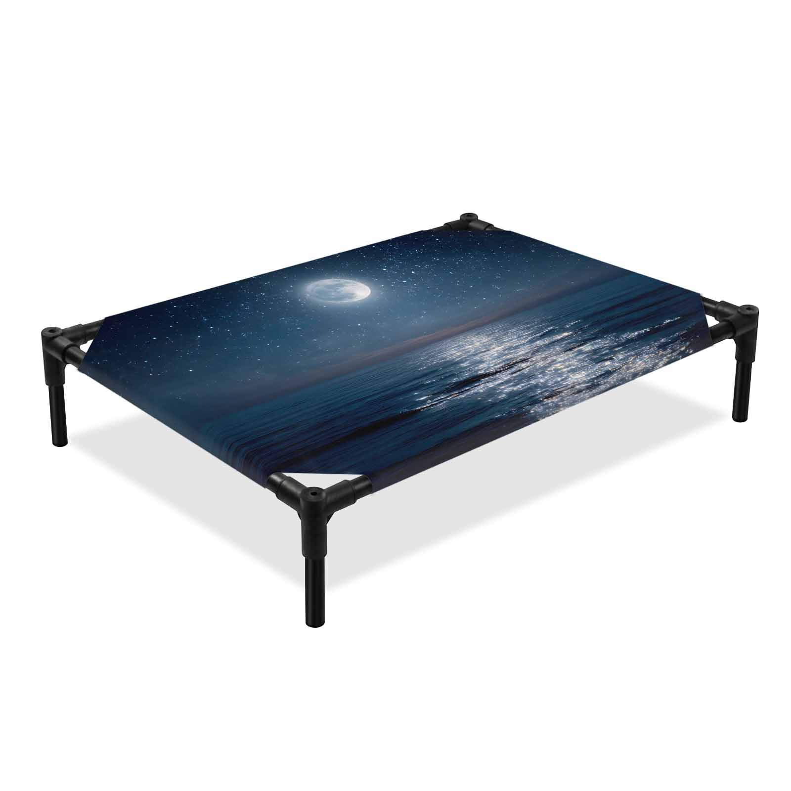 Lunar Sea Reflection Elevated Dog Bed Coastal Minimalist Zen Nature Sparkling Wave Cooling Breathable Outdoor Raised Dog Cot Bed with Metal Frame Non-Slip Feet for Medium Dog 24x20in