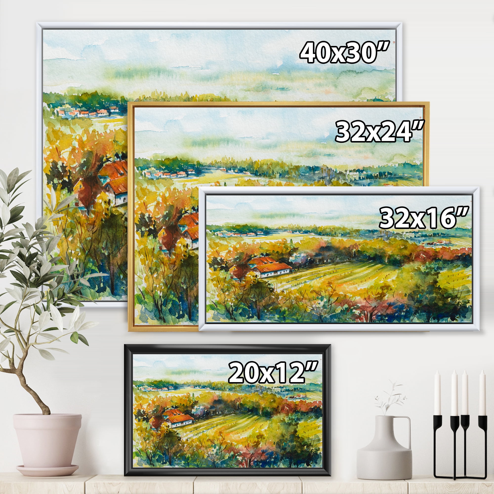 Designart 'Autumn Rural Landscape' Country Framed Canvas Wall Art Print