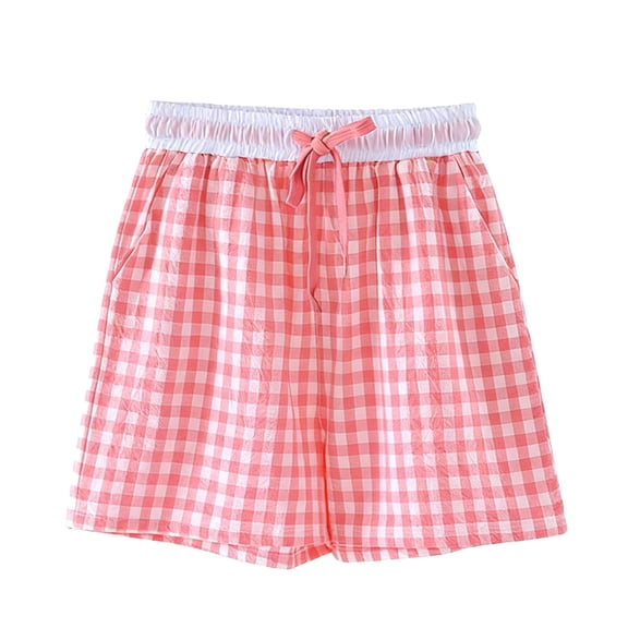 Umfun Women's Plaid Skirt Elastic Drawstring Waist Casual Summer Skirt with Pockets