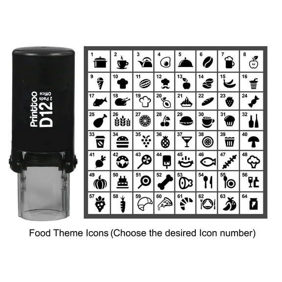 Printtoo Personalized Food Theme Icons Rubber Stamp Self Inking Stamper 12 mm-Black