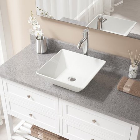 Mr Direct Vitreous China Square Vessel Bathroom Sink With Faucet
