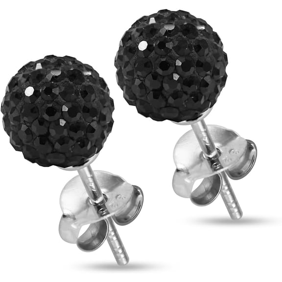 Multi Black Crystal Stone Ball 925 Sterling Silver Stud Earring[t633]