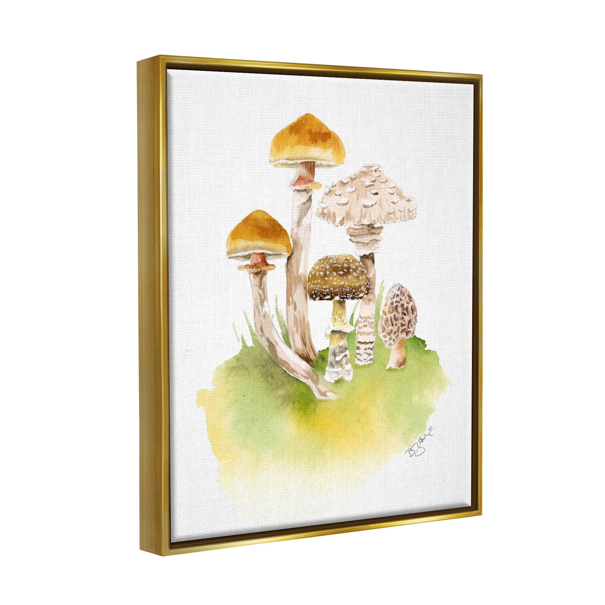 Stupell Industries Sprouting Brown Mushrooms Botanical & Floral Painting Gold Floater Framed Canvas Art Print Wall Art, 25 x 31