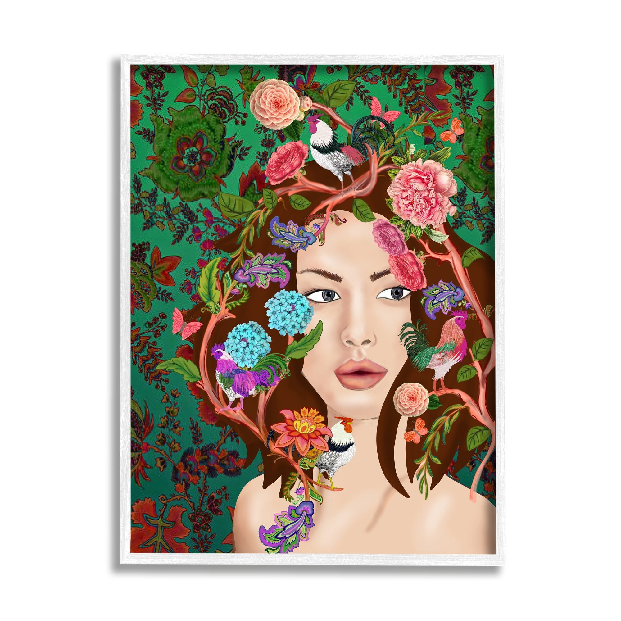 Stupell Industries Boho Woman Green Floral Paisley Pattern Abstract Flowers, 16 x 20,Design by Sangita Bachelet