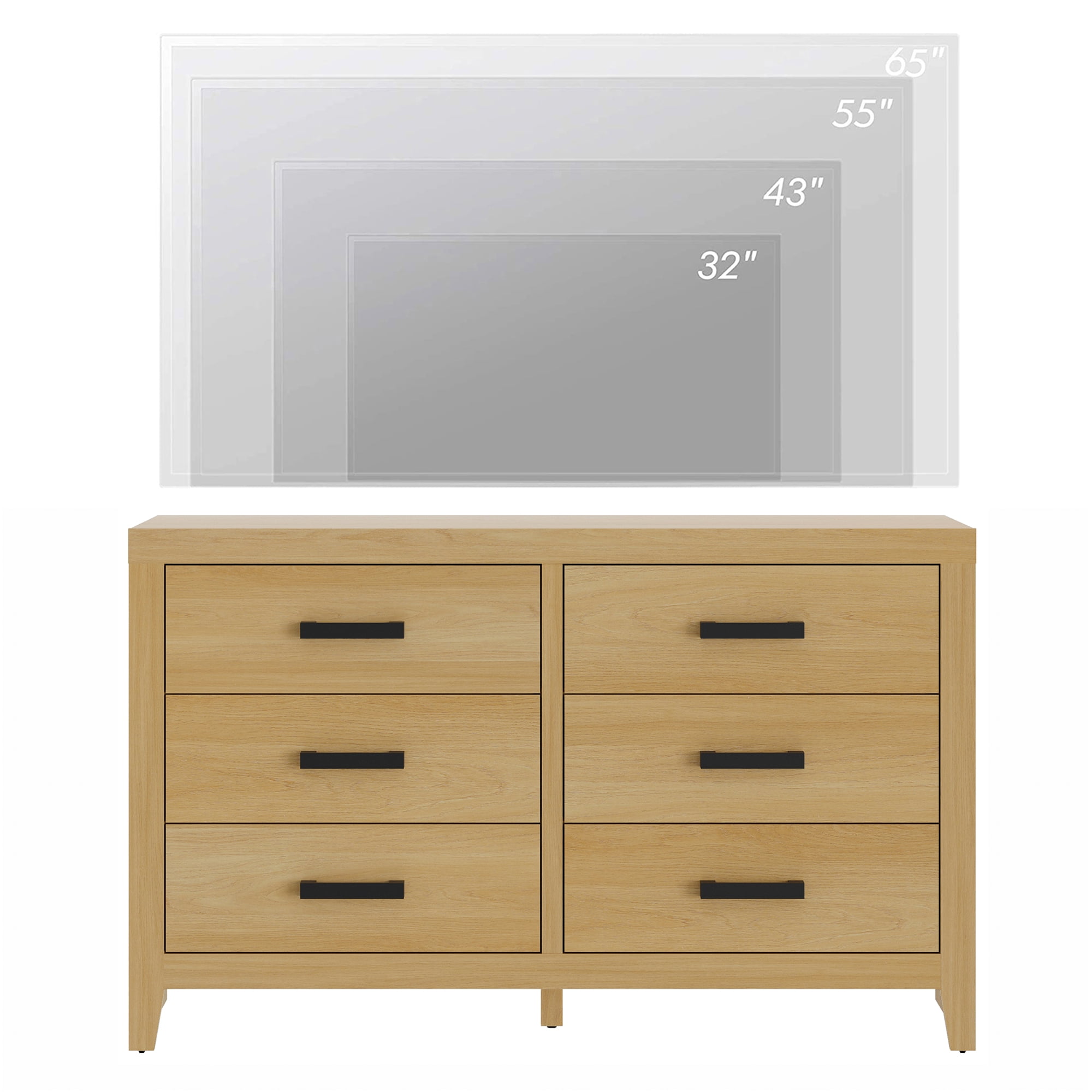 WAMPAT TV Stand for TVs up to 65 Inch, Farmhouse Wood Entertainment Center with 6 Drawers, Storage Media Console Cabinet for Living Room