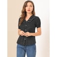thumbnail image 2 of Camiseta de manga Corta Allegra K con cuello Peter Pan y lunares vintage Negro XS, 2 of 6