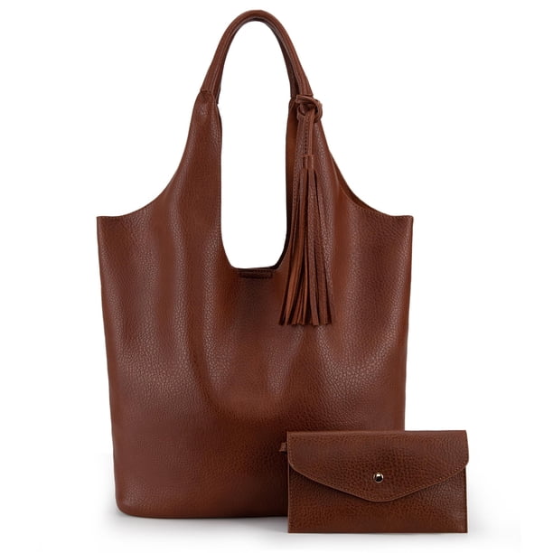 Juego de bolsos Montana West Hobo de piel vegana con borla, 2 piezas