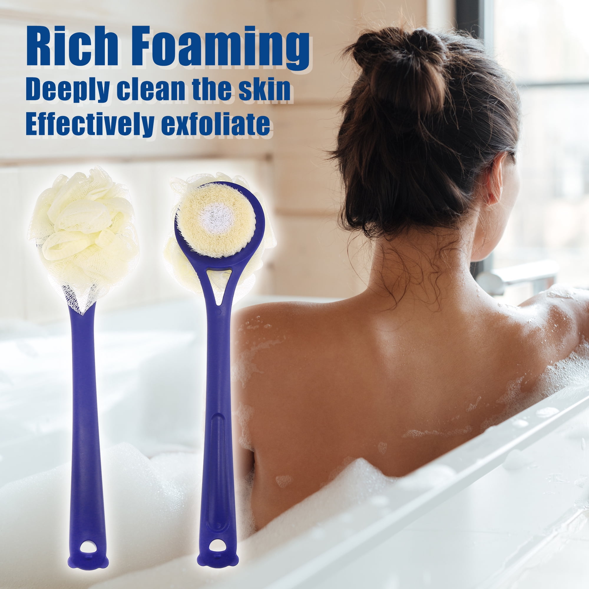 Unique Bargains 2pcs Bath Brush with Bristles and Loofah Shower Scrubber for Exfoliating