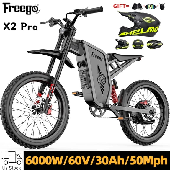 Freego X2 Pro 6000W(Peak) Motor Electric Dirt Bike for Adults, 60V30AH Battery Electric Motorcycle ,50MPH Speed Electric Bicycle,19x2'' Full Suspension/Hydraulic Brake