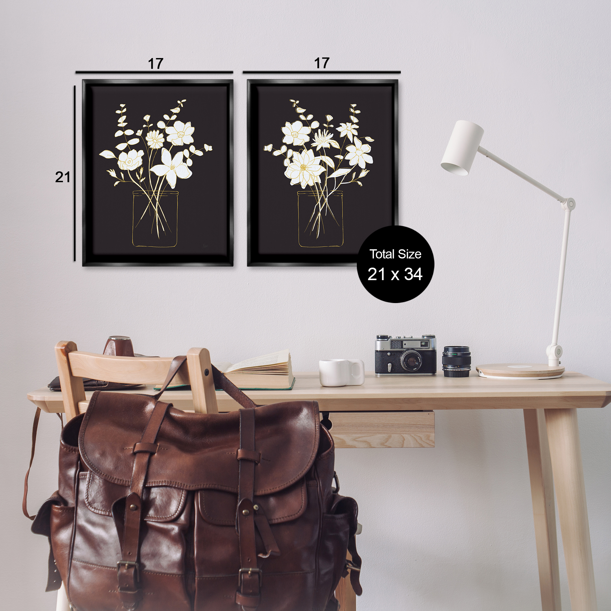 Stupell Industries Minimalist Flower Sketch in Jar Plants & Flowers Painting Black Floater Framed Canvas Art Print Wall Art, 17 x 21, Set of 2