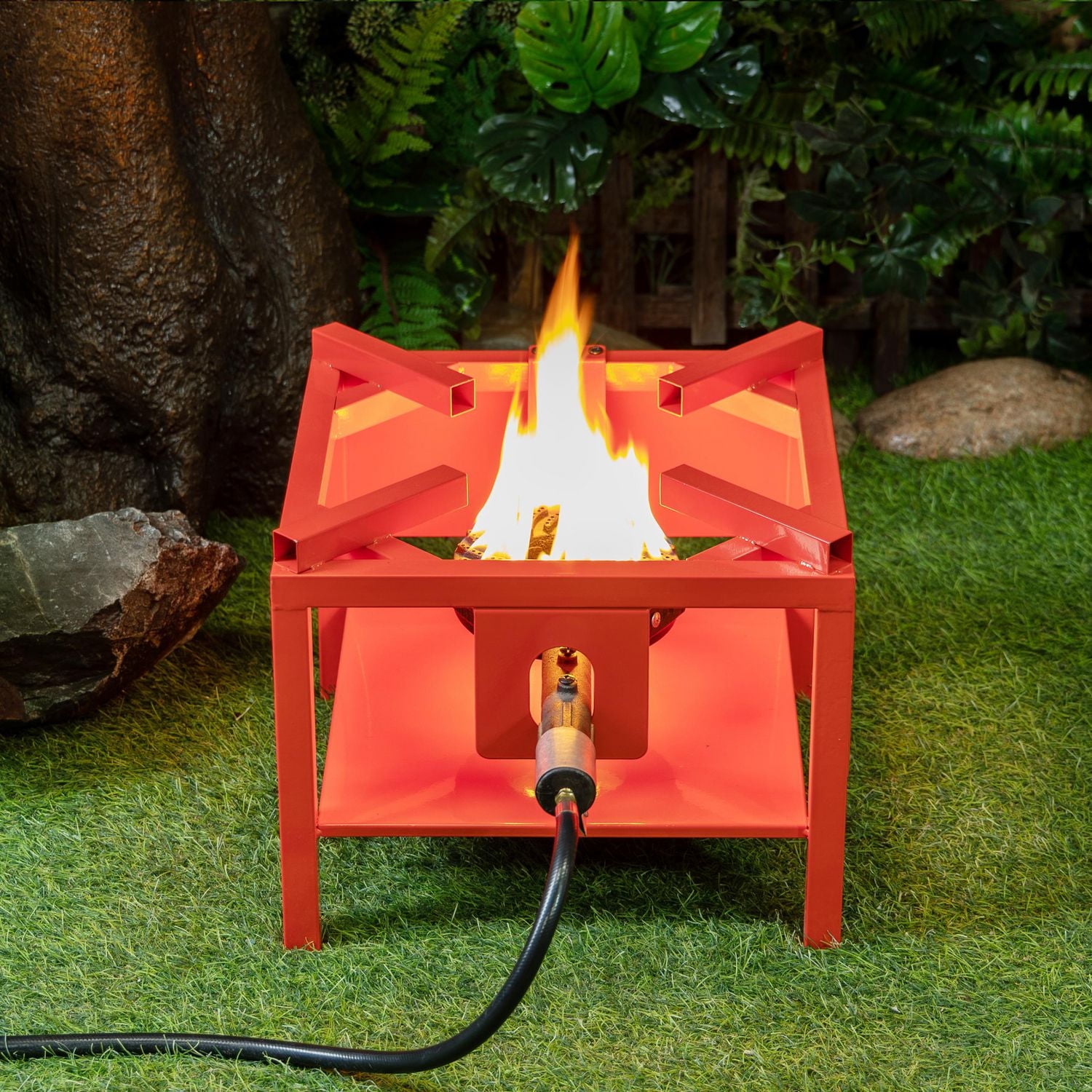 Deko Living Outdoor Square Propane Gas Burner Cooker Stand 65,000 BTU with Hose and Regulator