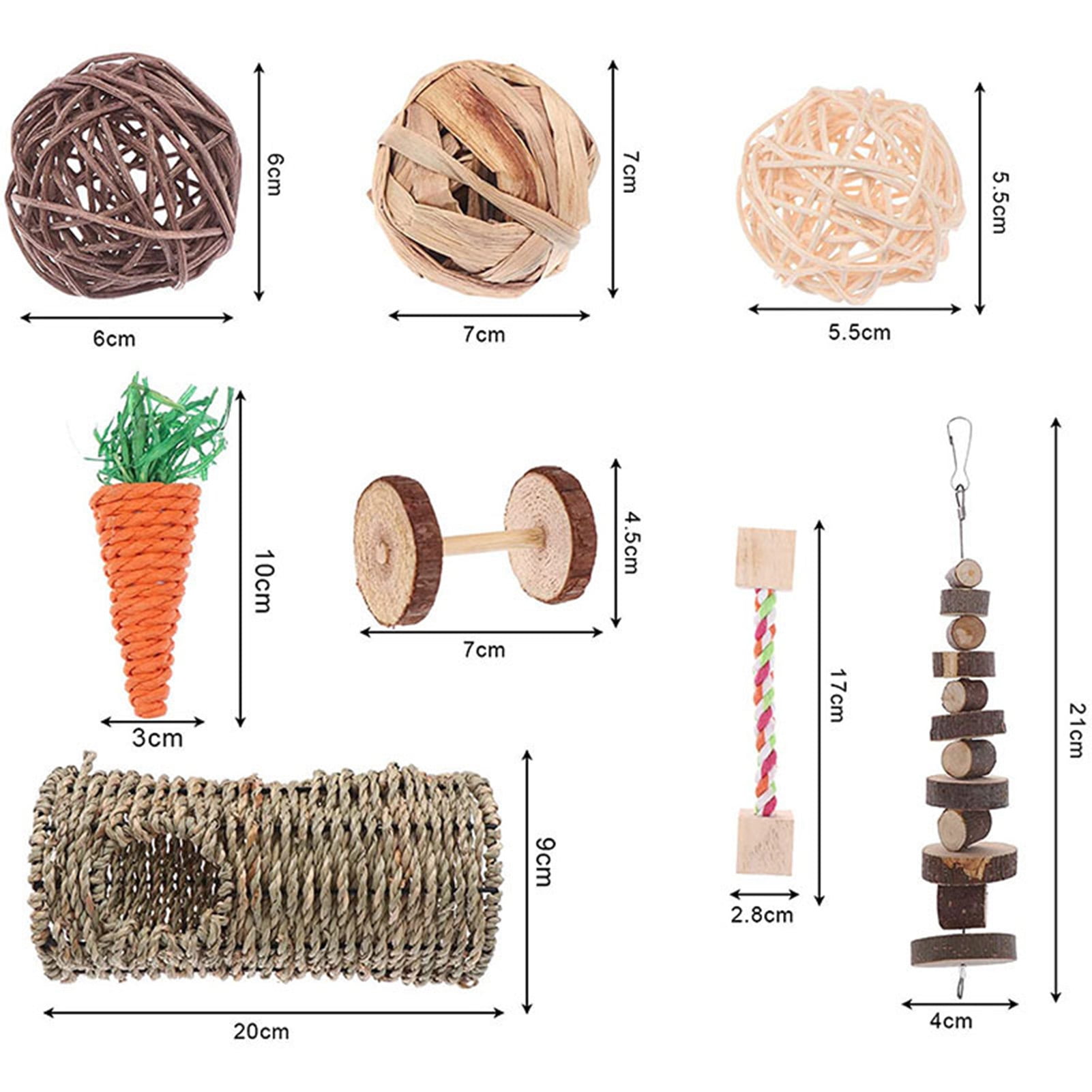 DOPI 8Pcs/Set Hamster Toys Timothy Hay Balls Natural Wood Molar Toys Small Animal Play Chew Toys for Chinchilla