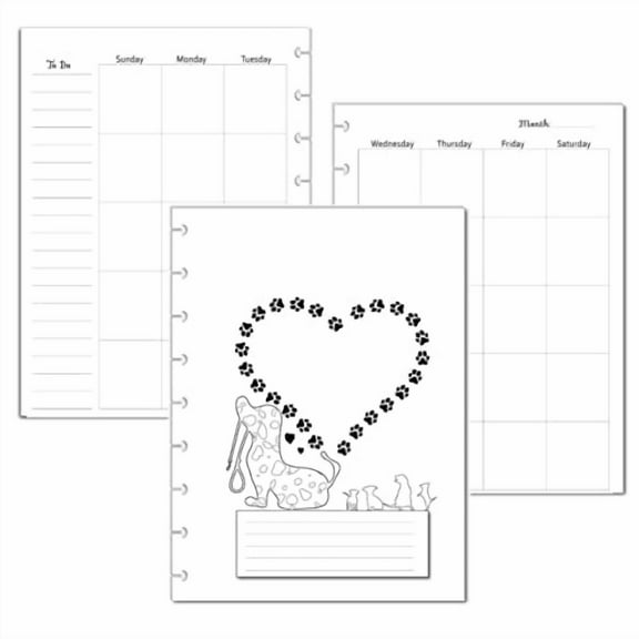 Undated Monthly Calendar Refills for 9 Disc Happy Planners (Dog)