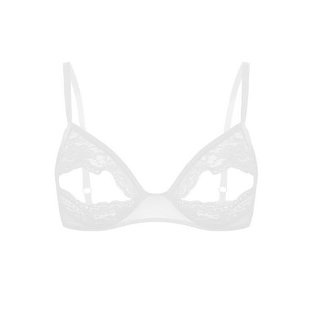 

Alvivi Hollow Out Nipple Bra Top for Womens Adult Sheer Lace Flowy Lingerie Wire-Free Unlined Bralette White 5XL