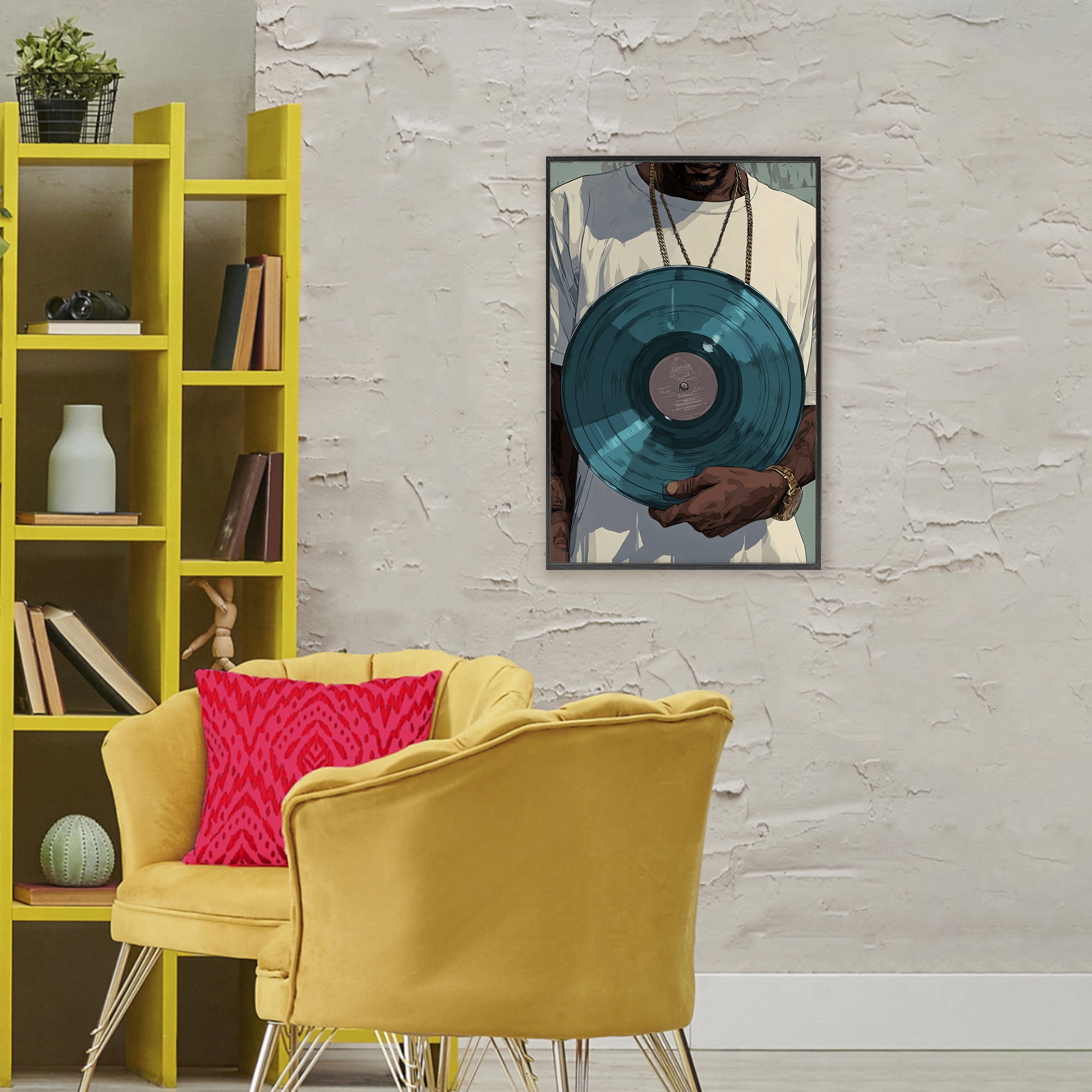 Stupell Industries Musician & Blue Music Record Black Framed Giclee Art, design by Franklyn Gregory