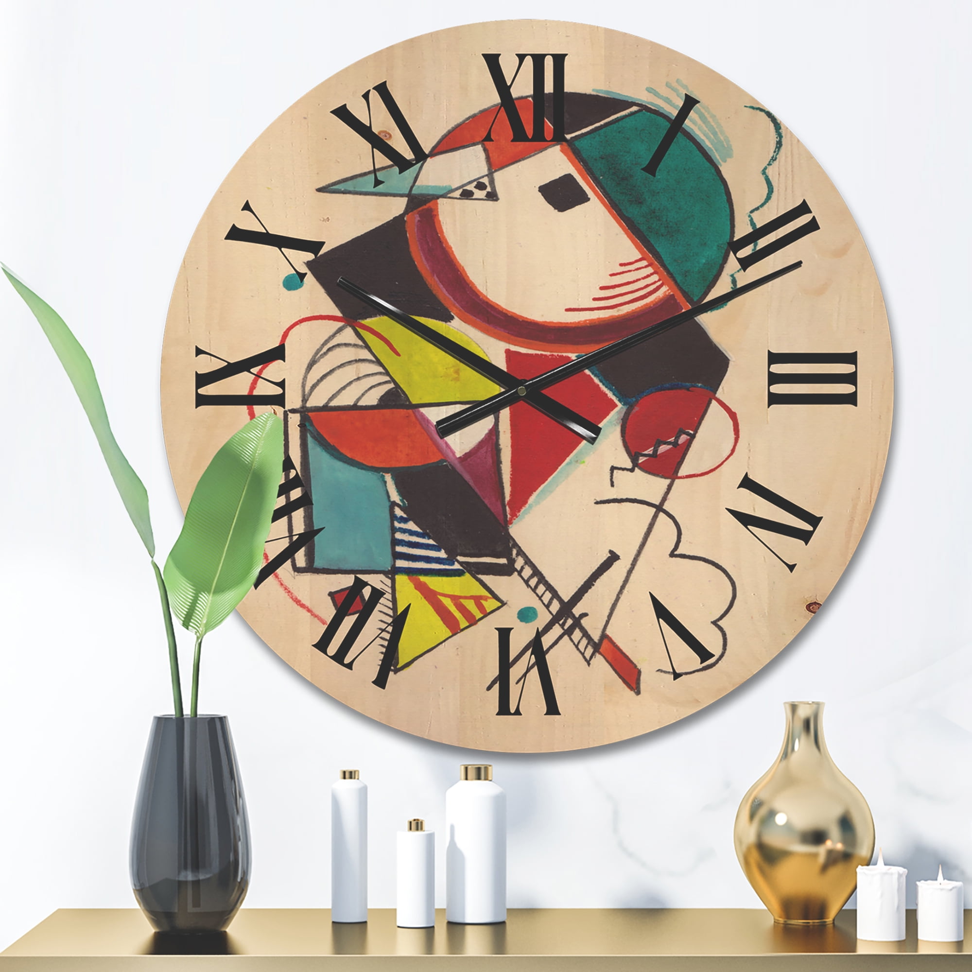 Designart 'Abstract Compositions Of Colored Geometric II' Modern Wood Wall Clock
