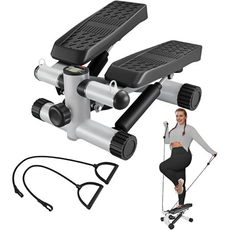 Mini Stair Stepper,Hydraulic Fitness Stepper with Resistance Bands and LCD Monitor,330LBS Loading Capacity Steppers for Exercise at Home