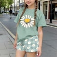 thumbnail image 2 of Babcutegg Girls Summer Printed Two-Piece Outfit – Short Sleeve Round Neck Top with Elastic Waist Shorts for Casual and Playful Everyday Wear Green Size 3-4, 2 of 7