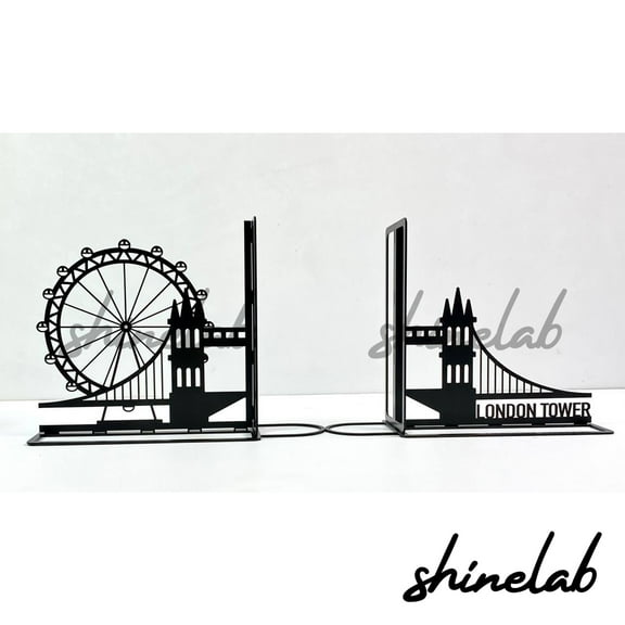 Shinelab London Tower Bridge Metal Bookends Custom Reader Name Bookend Gift, Structure Bookshelf Animal Decor 6953