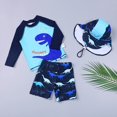 thumbnail image 2 of Fsqjgq Toddler Boys Two Piece Swimsuit Set Toddler Baby Boy Clothes Swimwear Dinosaur Swimsuit Rash Guard and Hat Clothing Sets 5-6 Years, 2 of 3