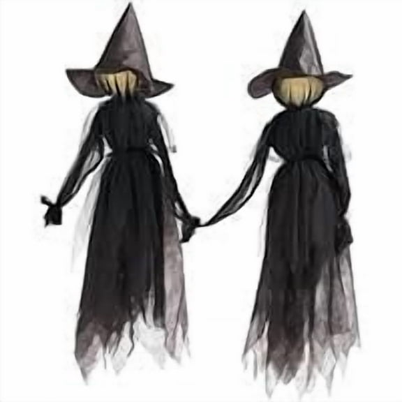 Light-Up Witches Halloween Decoration,Halloween Witch Decorations,Light Up Witches Holding Hands Witches with Stakes, Voice Activated Witch Decorations with Glowing Face for Yard Garden Outdoor Lawn