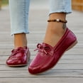 thumbnail image 5 of Womens Flat Leather Loafers Cute Bowknot WideToe Box Non Slip Work Shoes Lightweight Slip On Casual Dress Loafer Red Size 7, 5 of 9