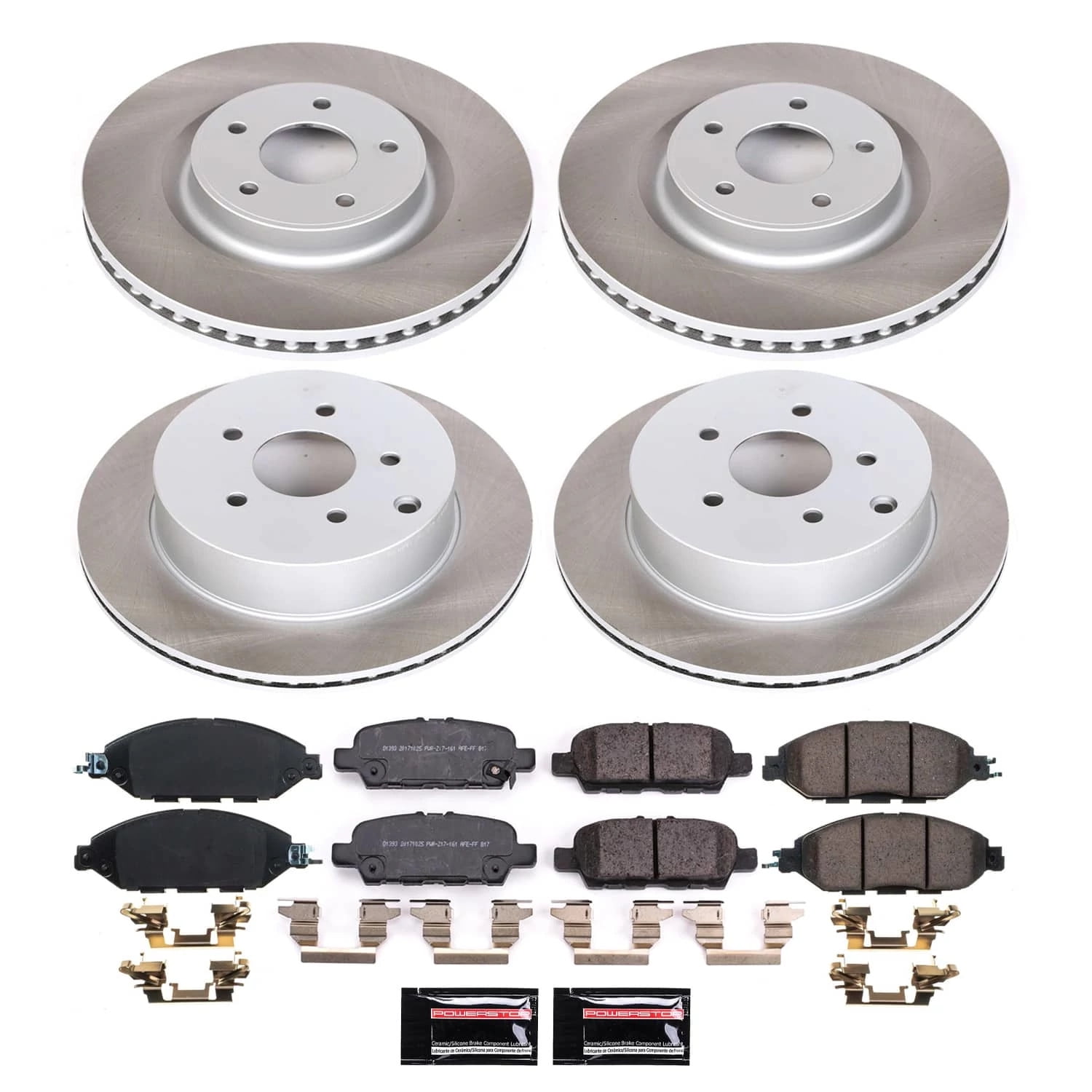 PowerStop Front and Rear Semi-Coated Rotor and Low-Dust Ceramic Brake Pad Kit SC8347