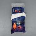 thumbnail image 2 of Ambesonne Forest Bedding Set 4 Pcs, Night Camping Adventure, Queen, Blue Orange, 2 of 3