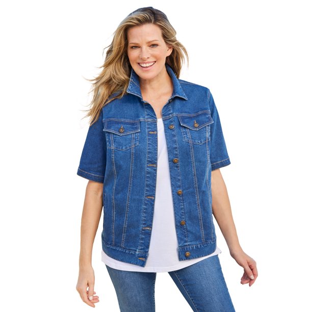 Woman Within Women's Plus Size ShortSleeve Denim Jacket