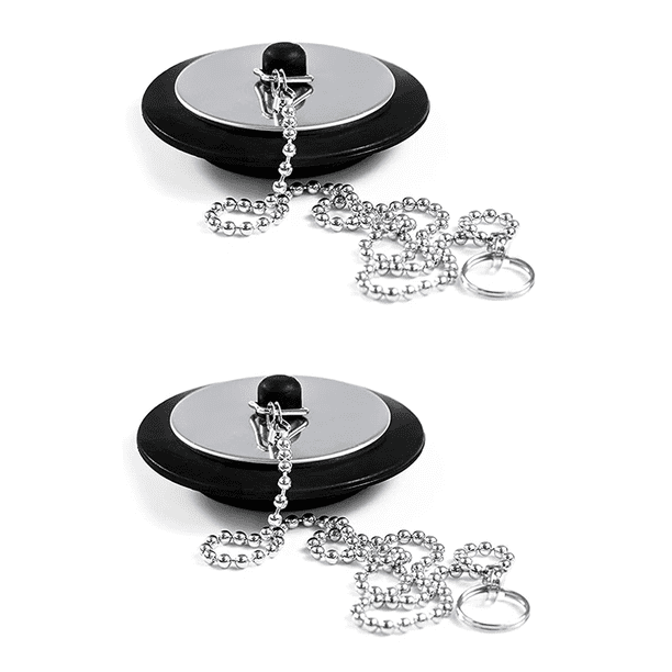 (Negro) Tapón de fregadero con cadena Cubierta de drenaje de goma Cadena Accesorios para fregadero de baño 2 Tapones de drenaje de goma con cadena, para fregaderos Bañera Duchas Baño Cocina