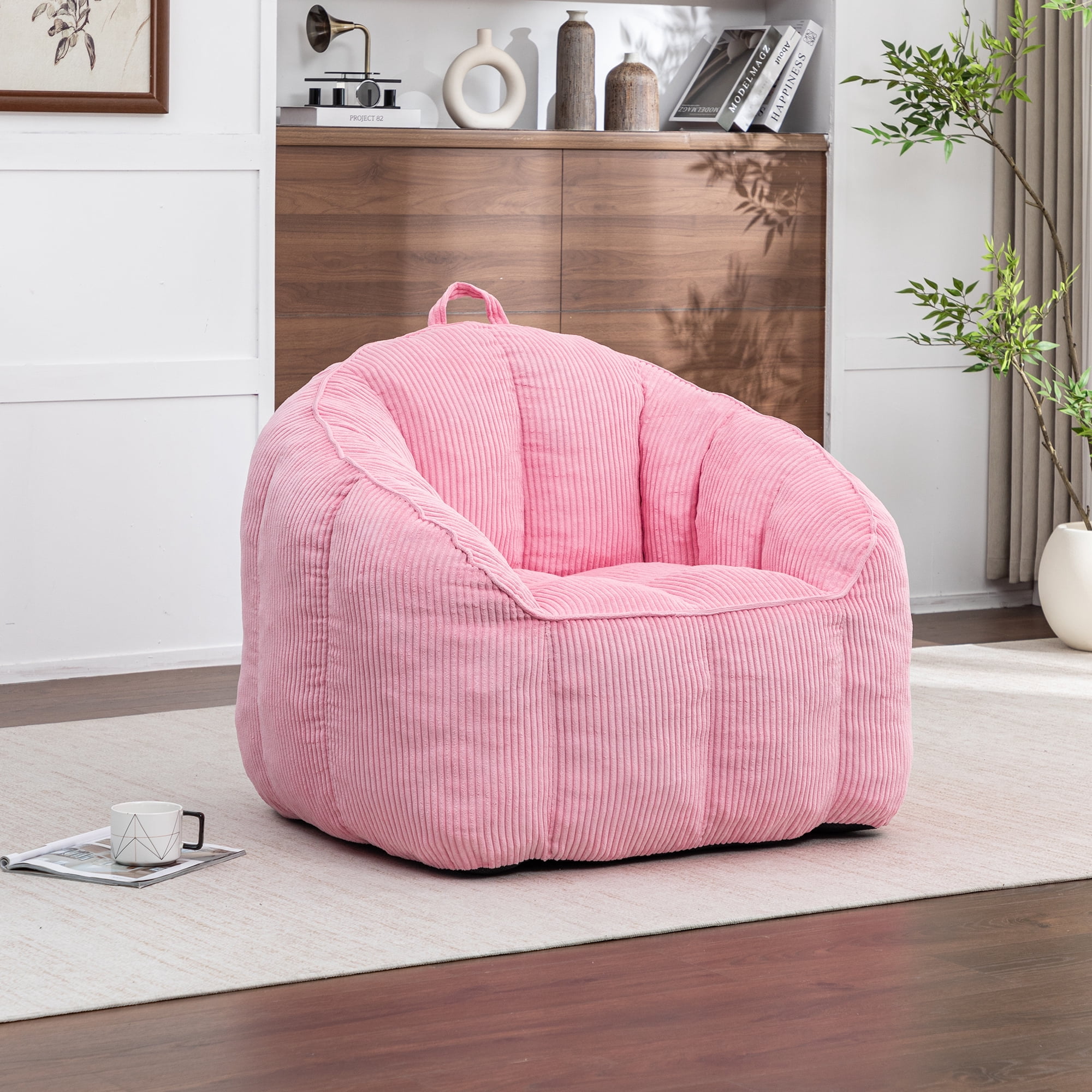 Jopath Giant Bean Bag Chair Sofa for Adults Teens,Comfy Corduroy Large Bean Bag Chairs with Fillings,High Elasticity Lazy Sofa for Bedroom Living Room,Pink
