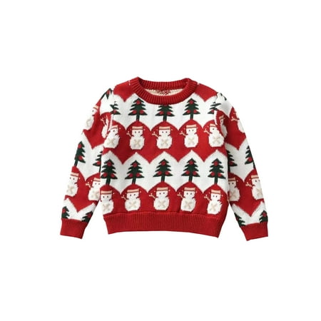 

Ma&Baby Toddler Baby Girls Boys Christmas Sweater Long Sleeve Snowman & Santa Claus Print Knitted Pullover