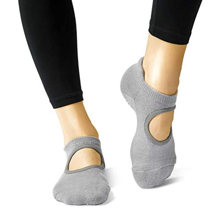 LA Active Grip Socks - Yoga Pilates Barre Non Slip - Ballet Ballet Socks  Black & Grey Medium