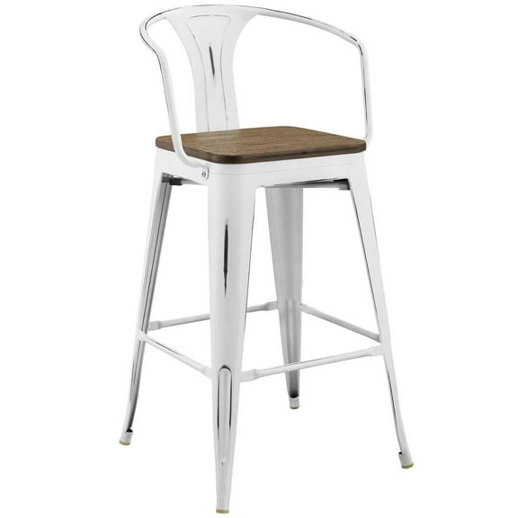 Modway Promenade 30" Modern Bamboo & Metal Bar Stool in Brown/White