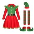 thumbnail image 2 of Girls Elf Outfit Short Sleeve Christmas Elf Dress Girls Hat Set Holiday Outfit Christmas Outfits for Kids 4-5 years, 2 of 6