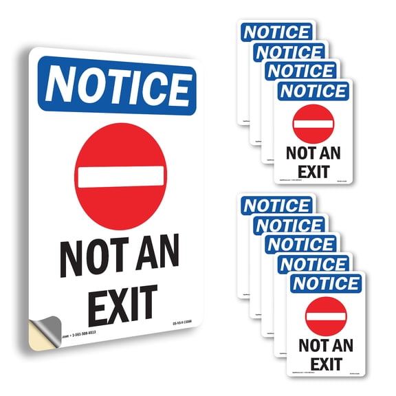Not An Exit With Symbol OSHA Notice Vinyl Decal Label 14 Inch x 10 Inch - 10 Pack