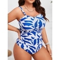 thumbnail image 2 of SKQIT Plus Size Tropical Leaf Print One Piece Swimsuit, Removable Straps Ruched Tummy Control Backless Bathing Suit for Curvy Women, 2 of 6