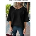thumbnail image 5 of Borke Womens 2022 Spring Summer 3/4 Sleeve V Neck Casual Loose Tunic Tops Blouses, 5 of 11