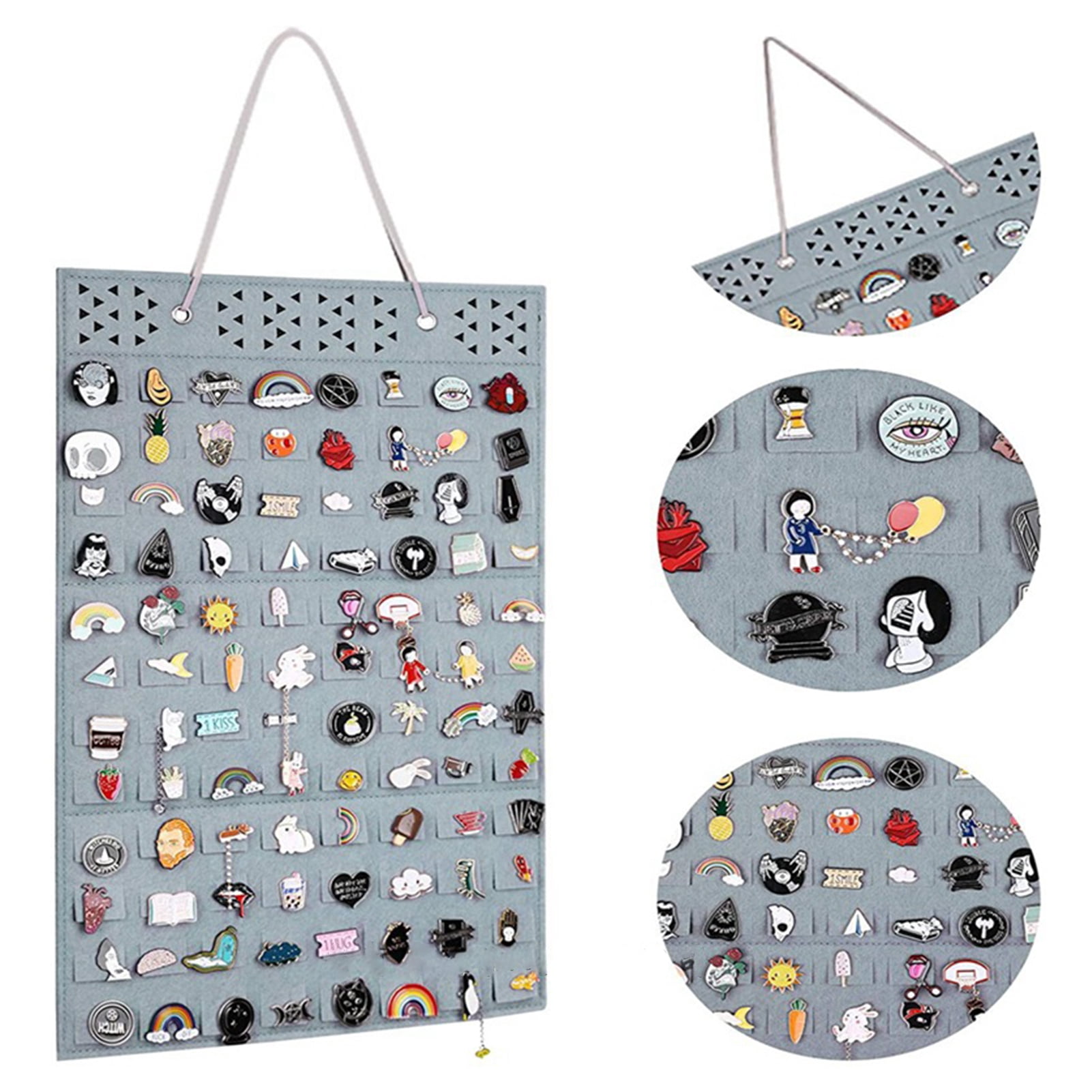 Hanging Brooch Organizer Wall Hanging Pin Organizer Felt Brooch Storage Bag with 96 Pin Capacity Space-saving Display Case for Enamel Pins Earrings