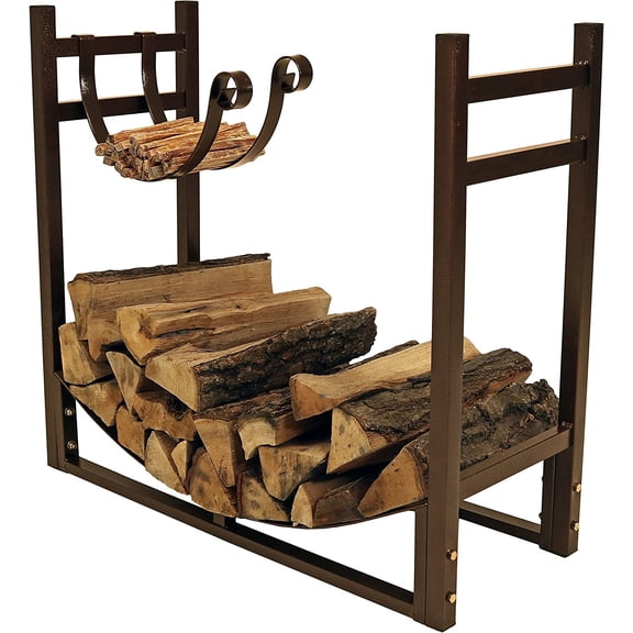 33-Inch Indoor/Outdoor Heavy Duty Firewood Rack with Kindling Log Holder, Bronze