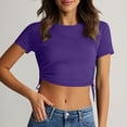 thumbnail image 2 of Camiseta de Manga Corta de las Mujeres Cuello Redondo Duro Dibujo Cuerda Color Sólido Casual, Top Ligero para el Día Y el Trabajo, 2 of 9