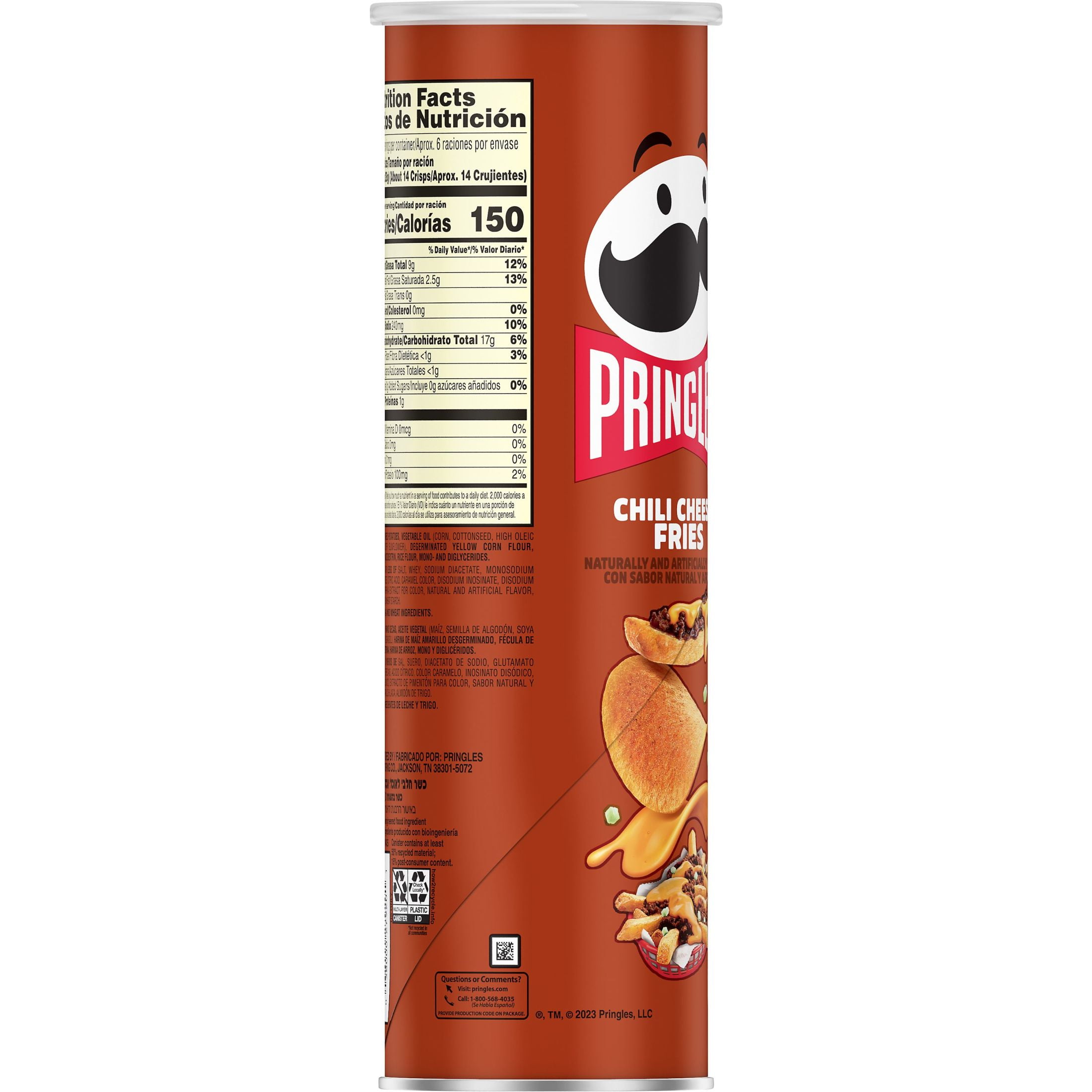 (7 pack) Pringles Chili Cheese Fries Potato Crisps Chips, Lunch Snacks, 5.5 oz Canister