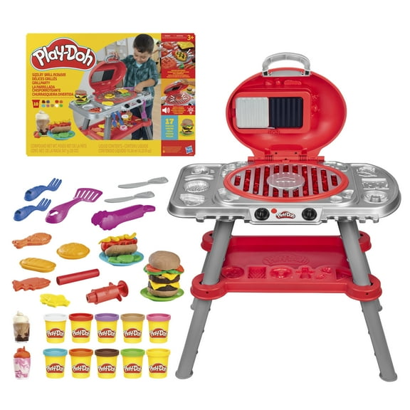 Play-Doh Sizzlin' Grill Playset with Lights & Sounds, 17 Accessories, Play Kitchen Toys, Holiday Gifts for Kids 3 and Up